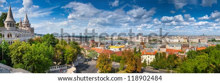 Panoramic view of city Budapest from Fisherman Bastion on the Buda Castle - the capital of Hungary