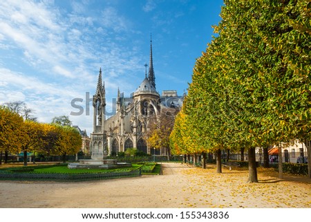 France. Paris. Cathedral of Notre Dame de Paris sunny autumn afternoon