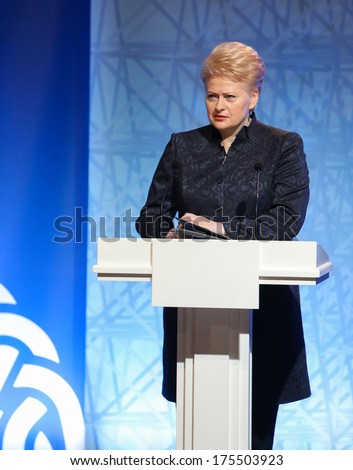 Vilnius, Lithuania - NOV. 29: President of the Republic of Lithuania Dalia Grybauskaite is making speech during Eastern Partnership Summit in Vilnius. November 29, 2013 in Vilnius, Lithuania.