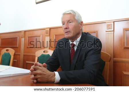 KYIV - AUG 10: Thorbjorn Jagland, Secretary-General of the Council of Europe, during an interview at the Ministry of Foreign Affairs, August 10, 2012 in Kyiv, Ukraine.