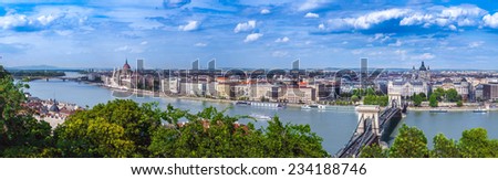 Panoramic view the building of the Parliament in Budapest, Hungary - the capital of Hungary