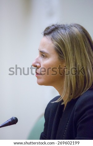 KYIV, UKRAINE - Dec 12, 2014: High Representative of the EU for Foreign Affairs and Security Policy. Vice President of the Eu Commission Federica Mogherini during an official press-conference