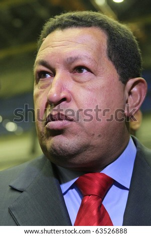 Kyiv - OCT 18, 2010: President of Venezuela Hugo Chavez during a state visit to Ukraine, on Aircraft Plant 