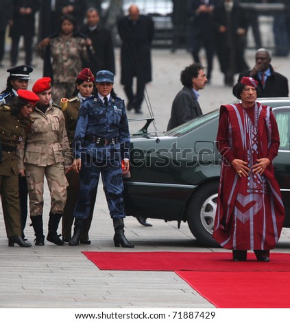 KYIV, UKRAINE - NOV. 4: President of Libya\'s Muammar Gaddafi arrives for a state visit to to the Ukraine on November 4, 2008 in Kyiv, Ukraine.