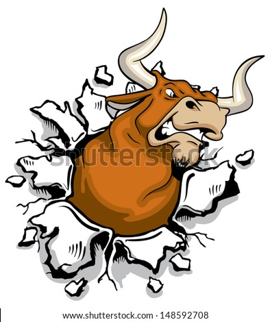 Angry mad bull bursting through wall Angry mad bull bursting through wall