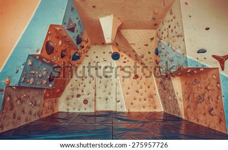 Colorful climbing gym, no people
