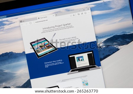 Bucharest, Romania - March 31, 2015: New Microsoft  Edge (Project Spartan) Internet Browser in Windows 10 technical preview running in a virtual machine on a pc screen. it is set for release in 2015