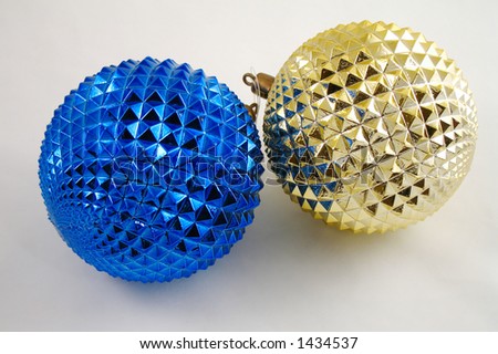 blue and gold round christmas ornaments