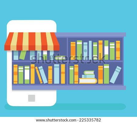 Mobile Service - library of books for read. Online Bookstore - business model - vector illustration