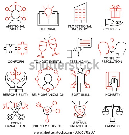 Vector set of 16 icons related to business management, strategy, career progress and business process. Mono line pictograms and infographics design elements - part 28
