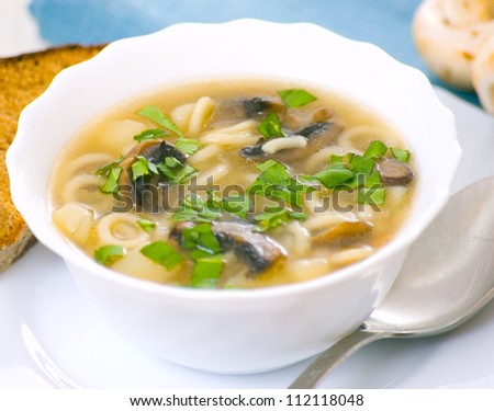 mushroom soup with potato and pasta