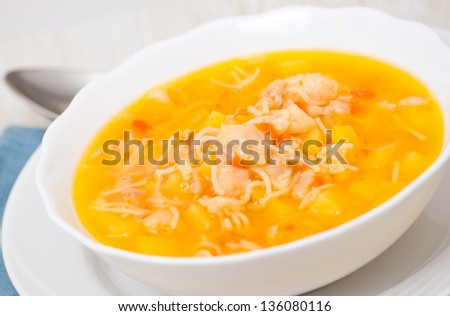 Fish soup with potato and pasta
