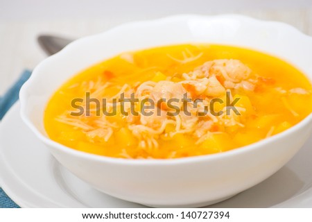 Fish soup with potato and pasta