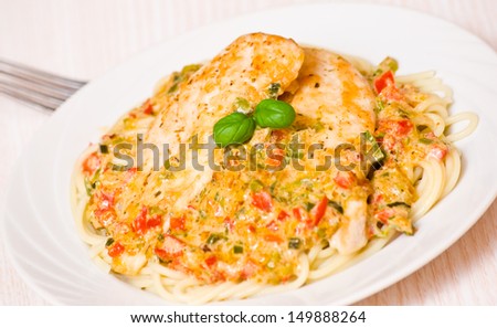 Chicken Breast with spaghetti and vegetable sauce