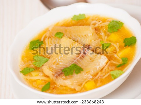Fish soup with potato and noodles
