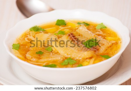 Fish soup with potato and noodles