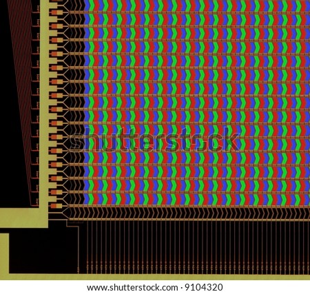 LCD structure with pixels, microscope picture
