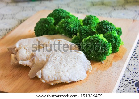 Steamed chicken and steamed broccoli