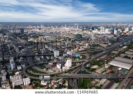 Bangkok sky line , aerial view of express way and city