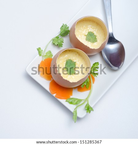 Steamed egg in white plate