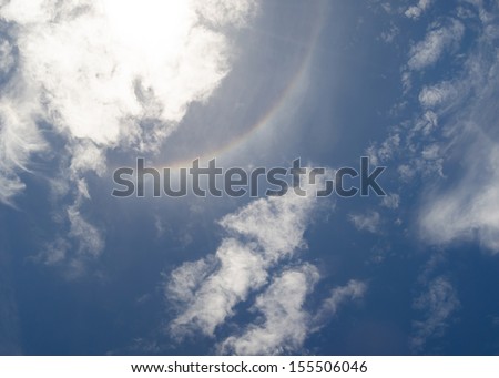 Sun halo with blue sky and clouds