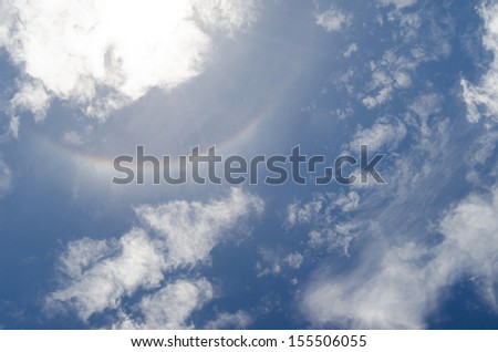 Sun halo with blue sky and clouds