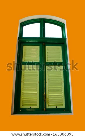 Contemporary wall window green, orange wall.