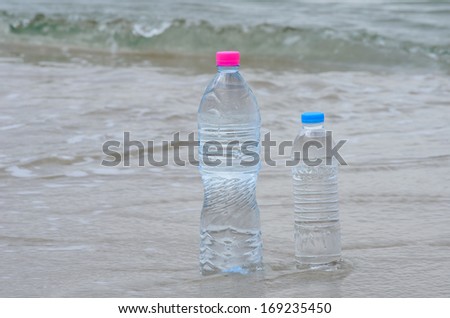 drinking water in bottle on the beach