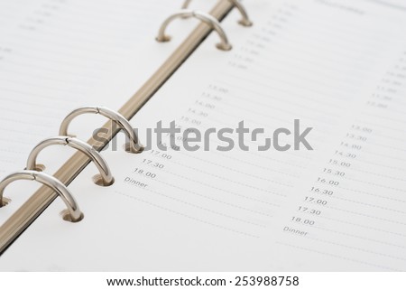 closeup time schedule in a diary book