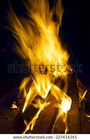 Burning logs - log fire with yellow flames.