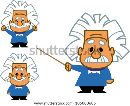 Cute little Einstein looking scientist genius professor holding a pointer plus alternate happy smiling poses Cute little Einstein looking scientist genius professor holding a pointer plus alternate happy smiling poses