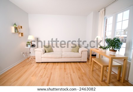 modern day living room with beige couch