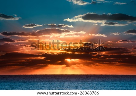 Beautiful sunrise with a colorful sky and clouds