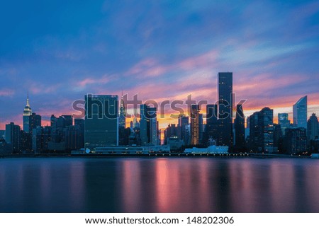 Midtown Manhattan Skyline from Gantry Plaza State Park in Queens New York. You can see the Empire State Building, and Chrysler Tower from this view over the East River