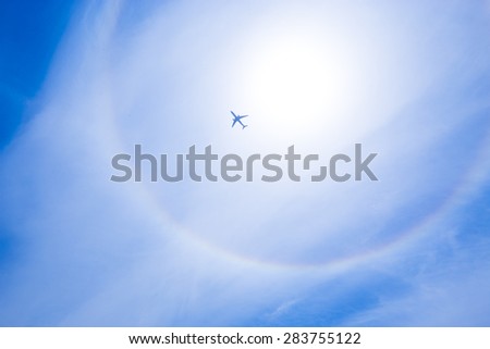 solar halo and airplane