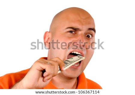 Bald guy eat the money