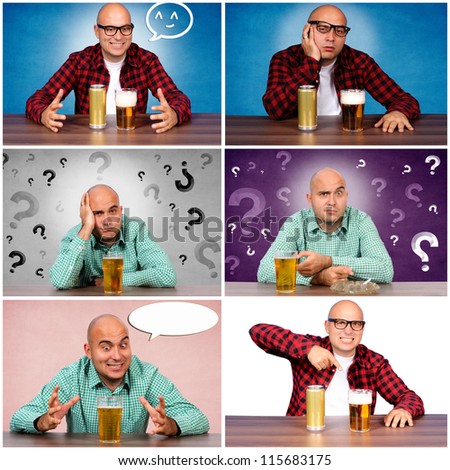 Bald guy with the beer collage