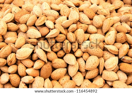 Raw almonds in the full frame