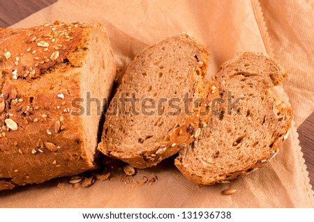 Wholemeal bread slices from above. Selective focus on the bread slices