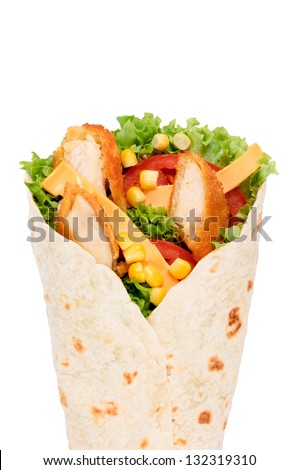 Selective focus in the middle of chicken wrap