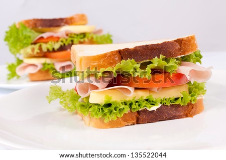 Pair of toast sandwiches. Selective focus on the front sandwich