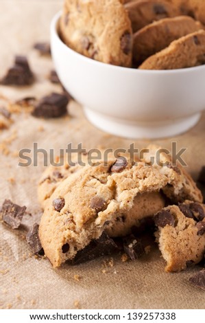 Sweet homemade chocolate biscuit. Selective focus on the front biscuit