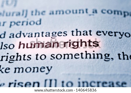 HUman rights concept in word tag . Selective focus in the middle of word