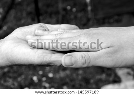 Old and young female hands as the sign of friendship
