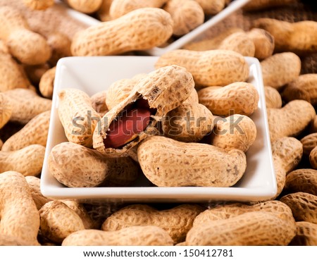 Pile of the peanuts in shell