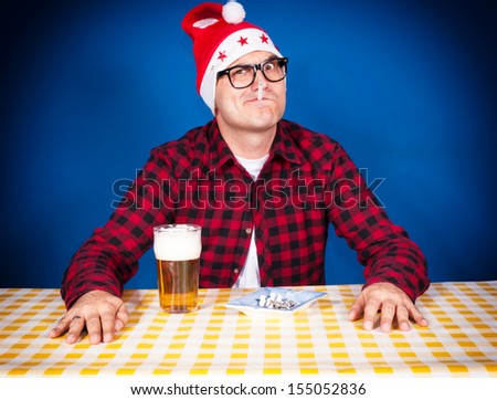 Funny Santa with beer and cigarette