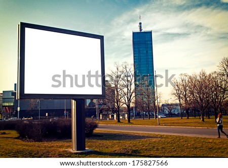 Big blank billboard on the city streets