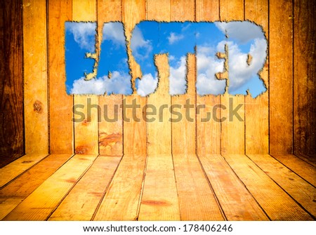 Old wooden background with Easter letter shape windows