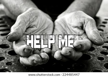 Help me concept in the old female hands