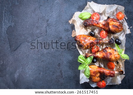 Chicken drumsticks with honey and spices,blank space on the left side